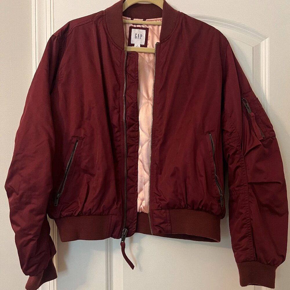 Gap Womens Classic Bomber Jacket Burgundy